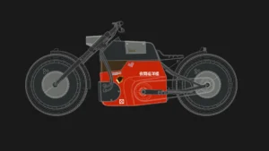 Precision component of a custom electric bike under development by WARNING MACHINES engineers