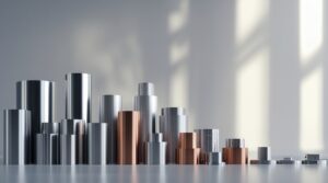 Inventory of metal and engineering-plastic billets ready for CNC machining, illustrating broad material compatibility for diverse prototypes.